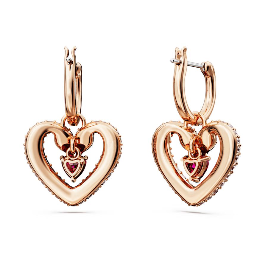 Una Heart Earrings Rose Gold Pink, khuyên nhỏ treo trái tim rỗng bản dày viền đá
