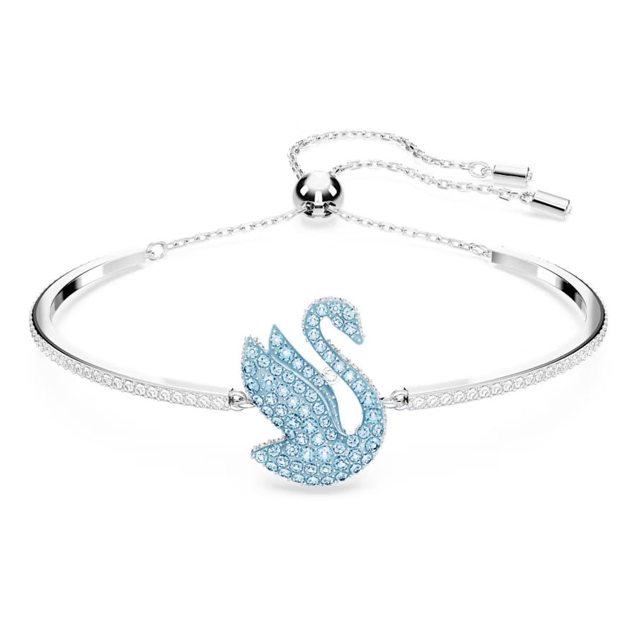 Iconic Swan Bracelet & Earrings Set Blue, vòng tay khung mảnh có khóa trượt
