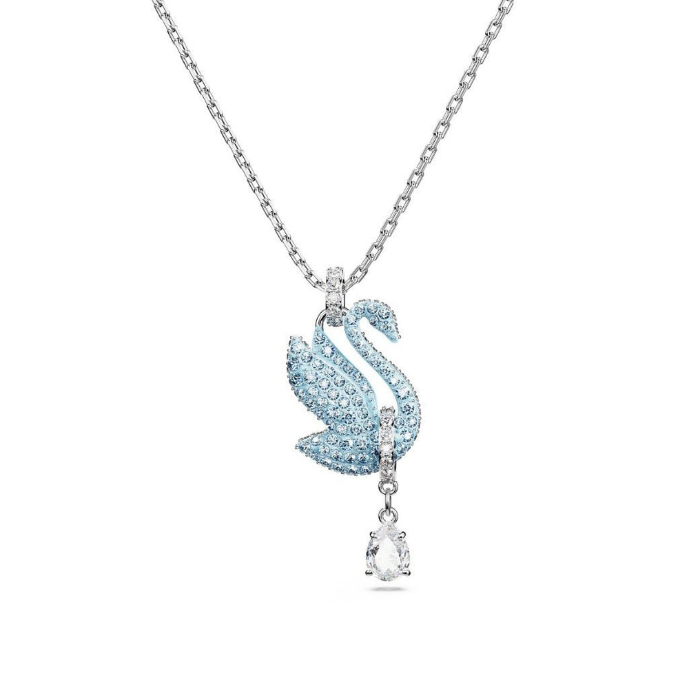 Iconic Swan Necklace & Earrings Set Blue, mặt thiên nga phủ kín đá xanh nhạt