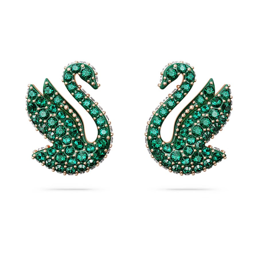 Iconic Swan Green Crystal Earrings Jewelry Set, mỗi chiếc bông tai là một thiên nga cổ uốn cong