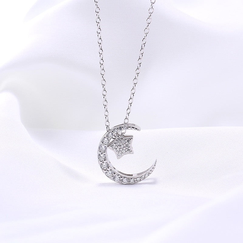 CDE Sparkling Moon and Star Pendant Silver Necklace CDE6238SV