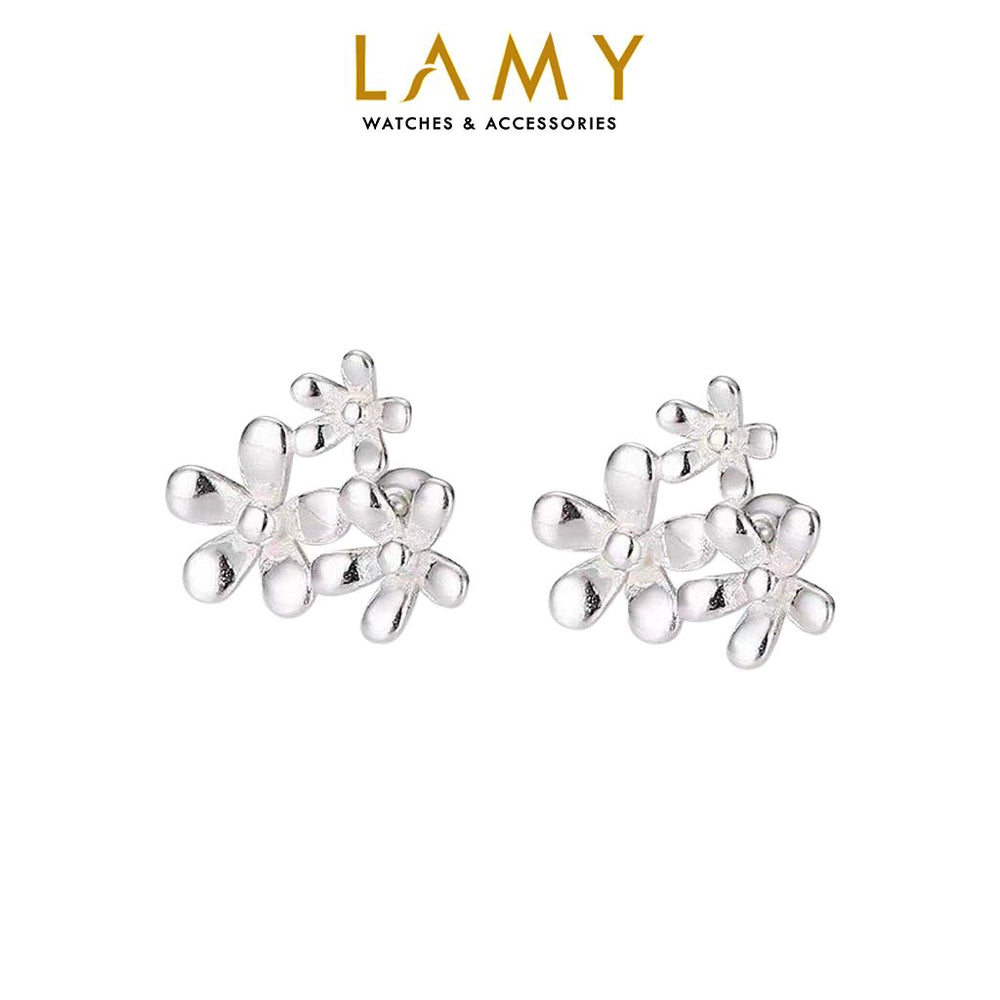 Sparkling Cherry Blossom Bouquet Earrings Silver