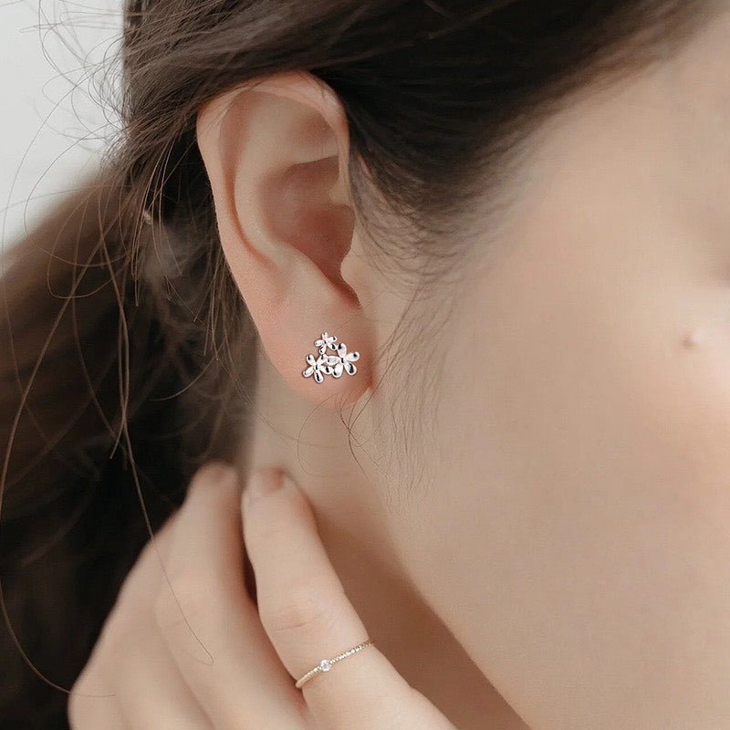 Sparkling Cherry Blossom Bouquet Earrings Silver