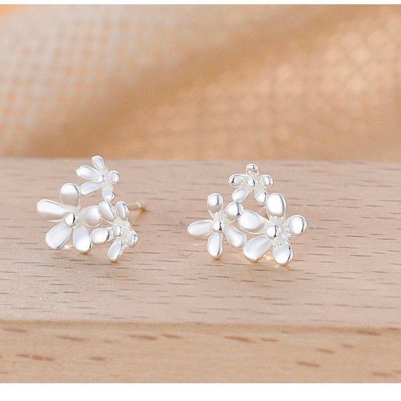 Sparkling Cherry Blossom Bouquet Earrings Silver