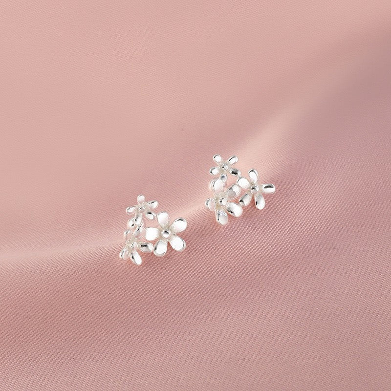 Sparkling Cherry Blossom Bouquet Earrings Silver