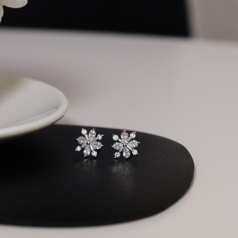 Snowflake Sparkling Earrings Silver