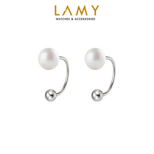 Khuyên tai LAMY Faux Pearl Screw Lock C-shaped Earrings Silver CDE3111SV