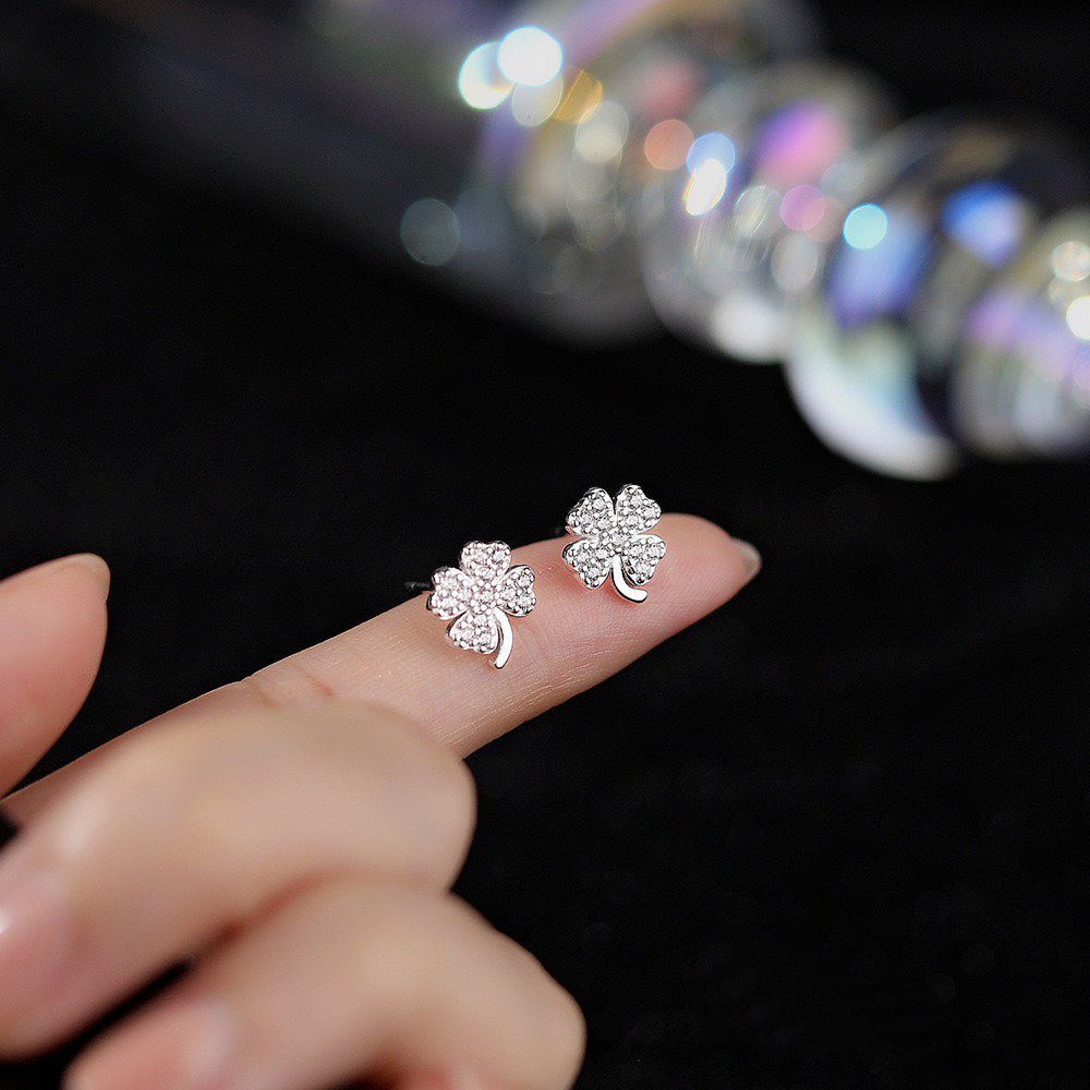 Gem-studded Four-leaf Clover Earrings