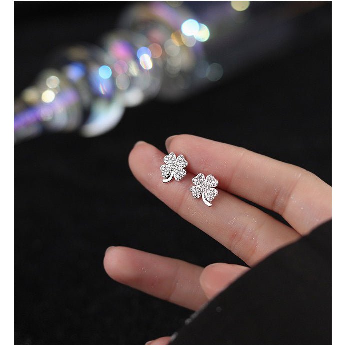 Gem-studded Four-leaf Clover Earrings