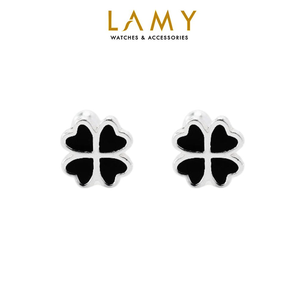 Lucky Black Four Leaf Clover Earrings Silver