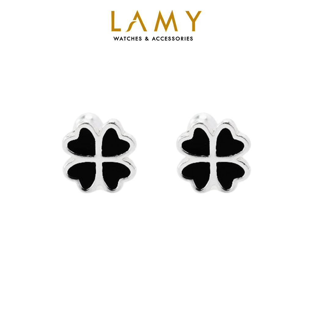 CDE Lucky Black Four Leaf Clover Silver Earrings CDE3092