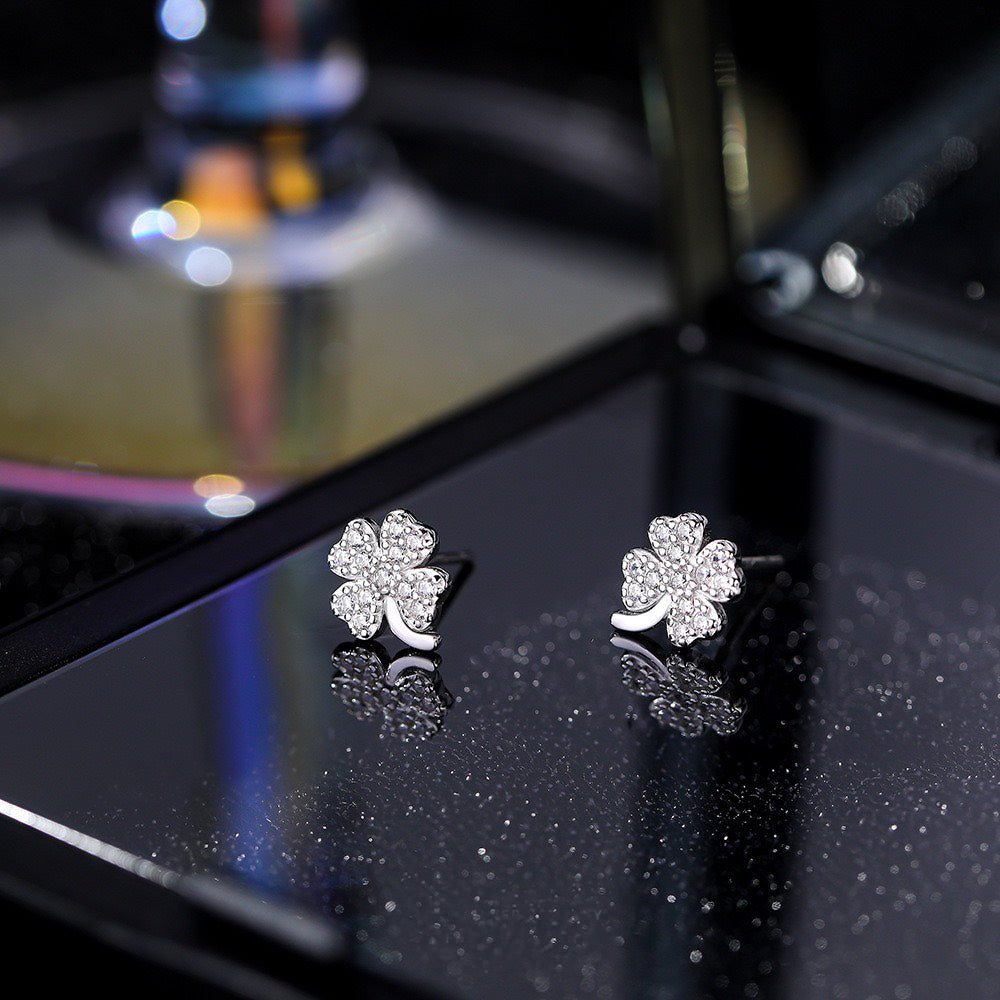 Gem-studded Four-leaf Clover Earrings
