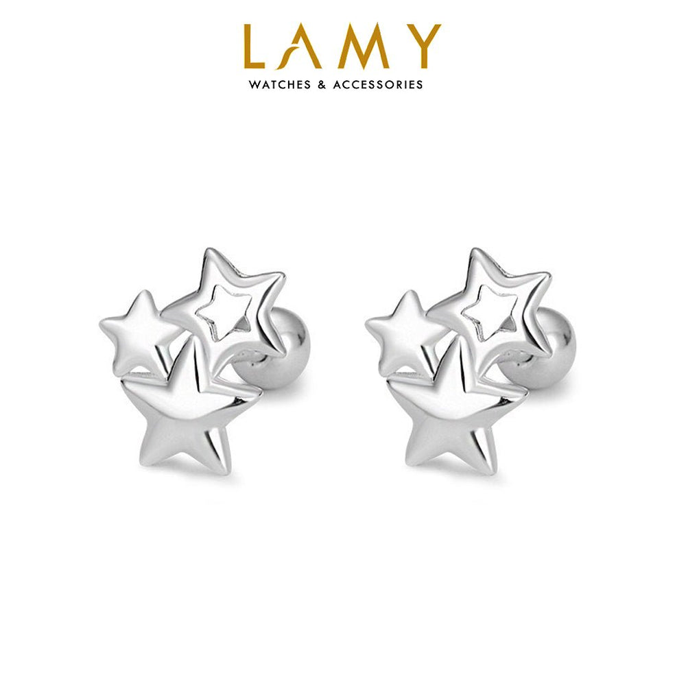 Sterling Silver Trio Star Stud Earrings