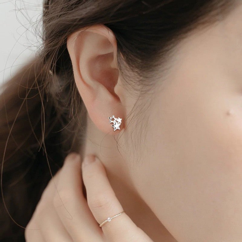 Sterling Silver Trio Star Stud Earrings
