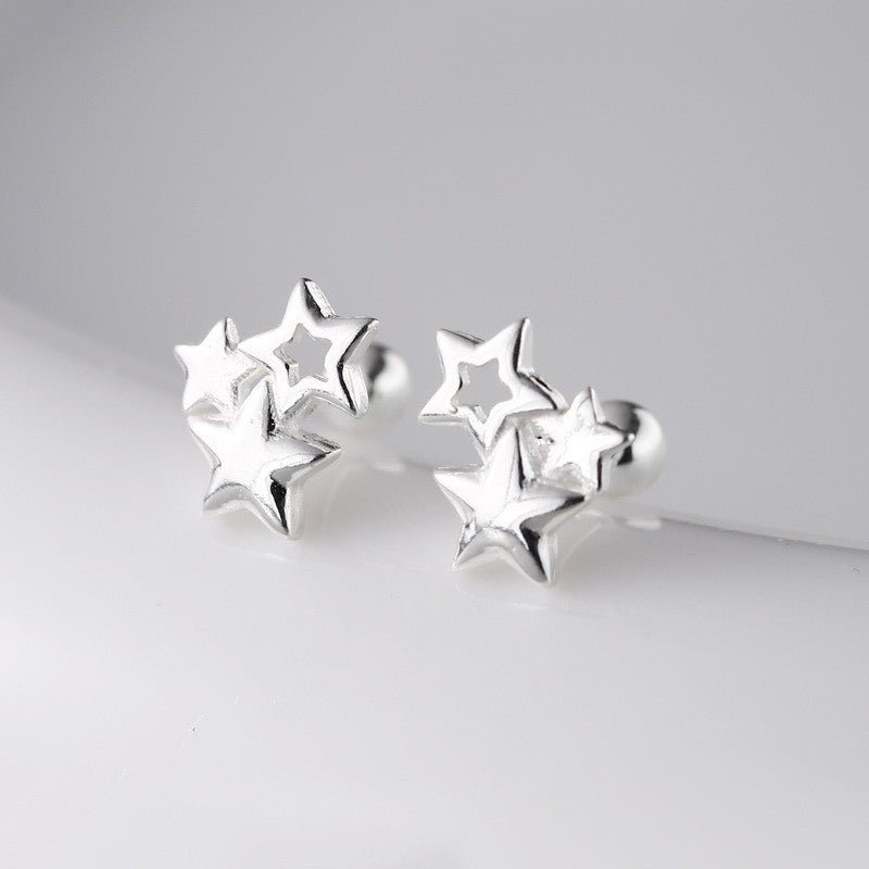 Sterling Silver Trio Star Stud Earrings