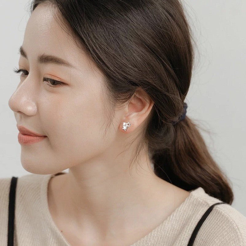 Sterling Silver Trio Star Stud Earrings