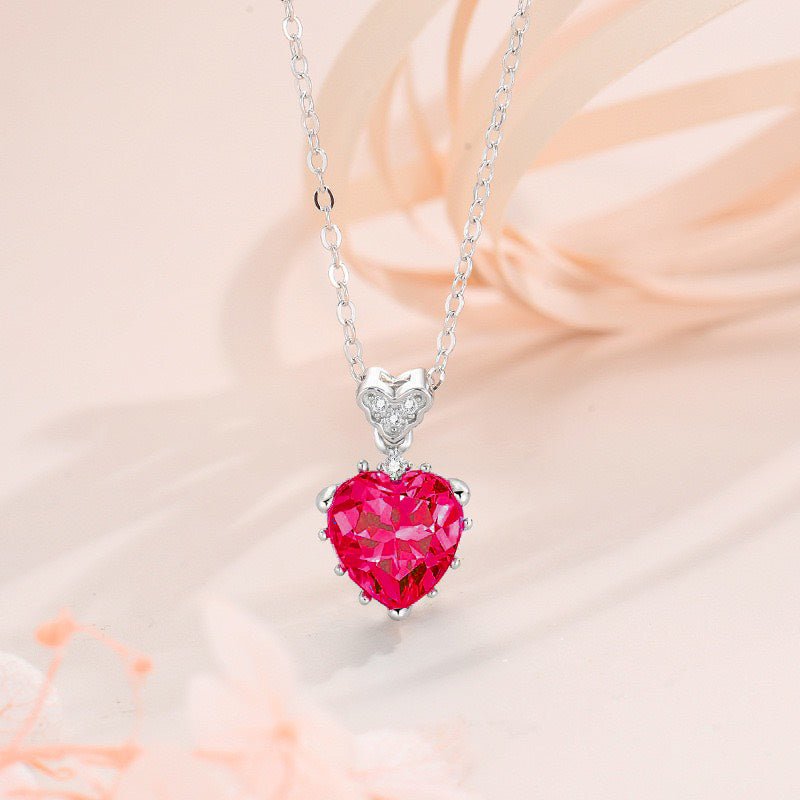 Radiant Heart Necklace Silver Red