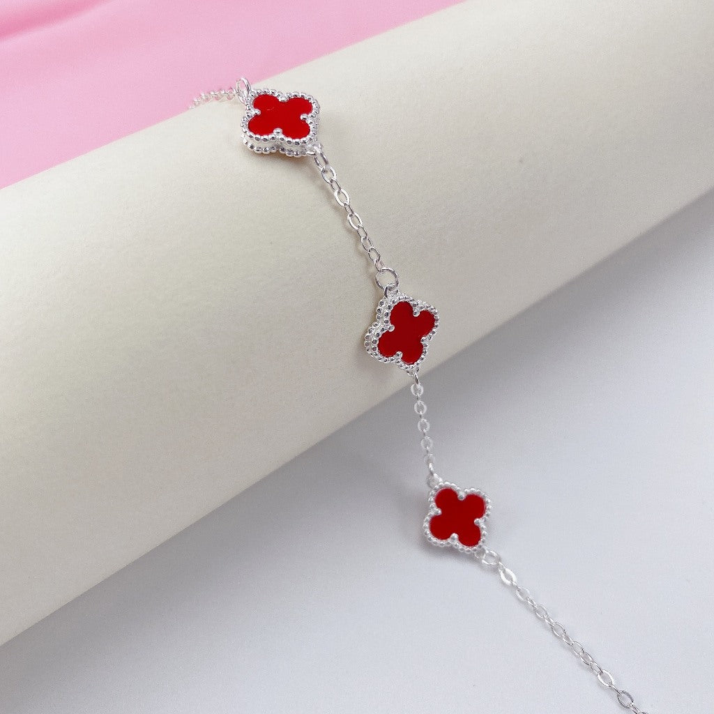 CDE Four Leaf Clover Bracelet with Stone Accents Red CDE2194 - Women's Gift Set