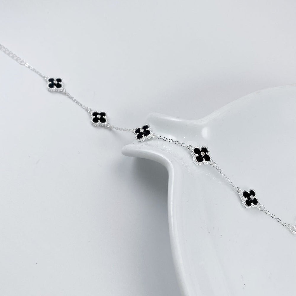 Four Leaf Clover Silver with Stones Bracelet