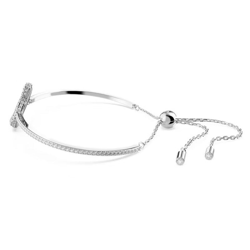 Iconic Swan Bracelet Silver, thanh kiềng mảnh đính hàng đá nhỏ