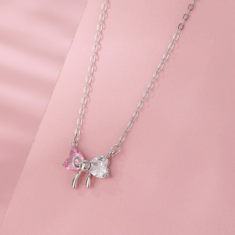 Crystal Bow Necklace Pink