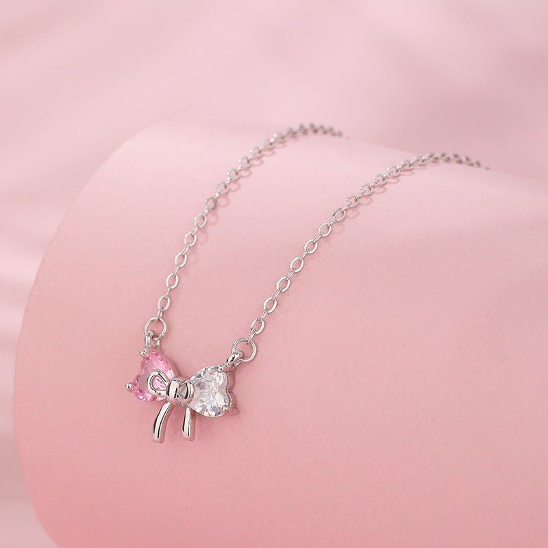 Crystal Bow Necklace Pink