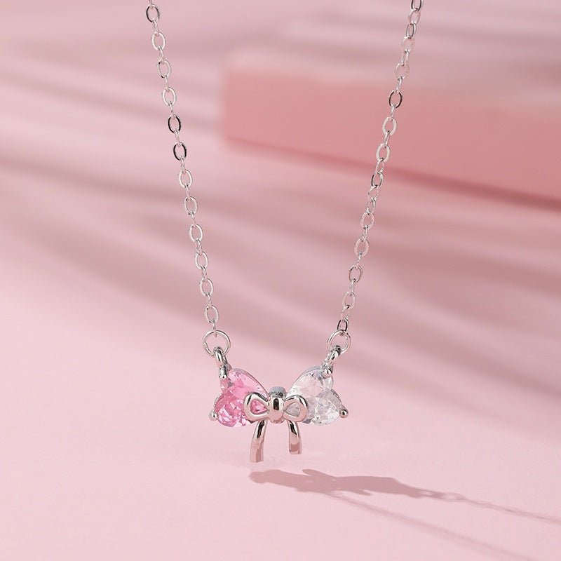 Crystal Bow Necklace Pink