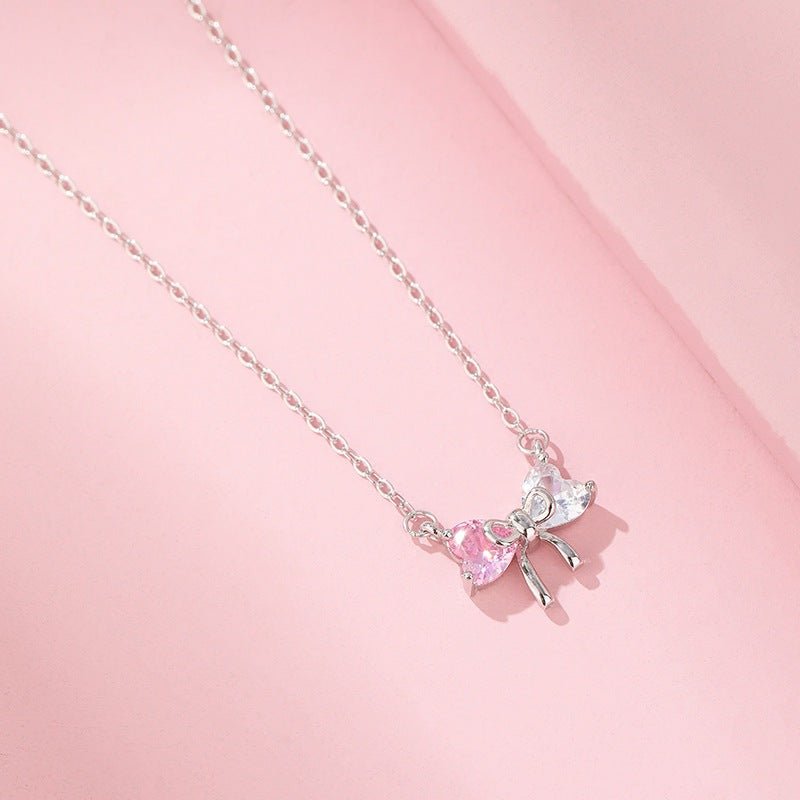 Crystal Bow Necklace Pink