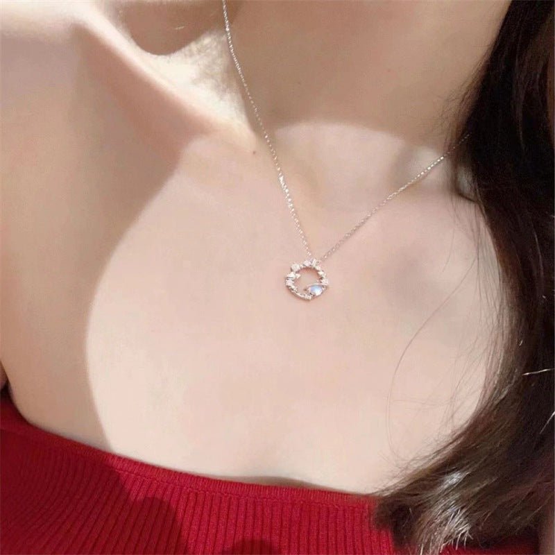 Star Moonstone Planet Necklace Silver - 6328SV