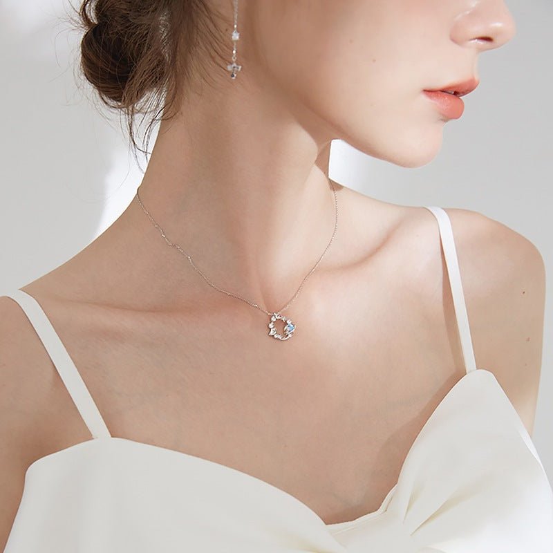 Star Moonstone Planet Necklace Silver - 6328SV