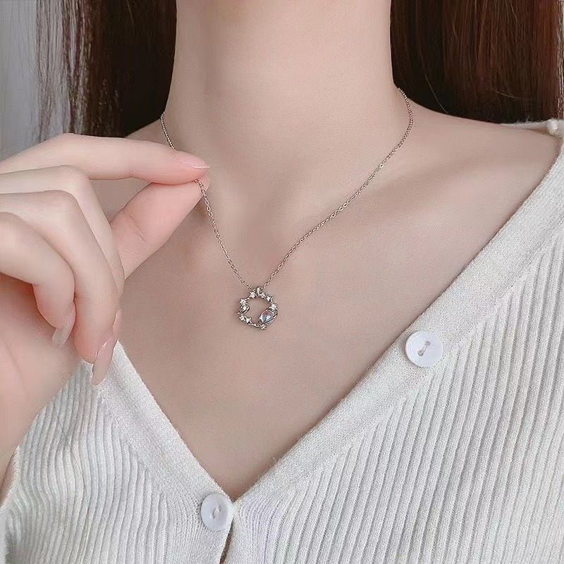 Star Moonstone Planet Necklace Silver - 6328SV