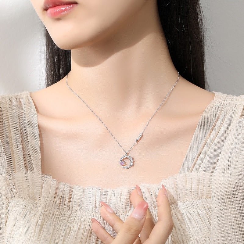 Star Moonstone Planet Necklace Silver - 6328SV