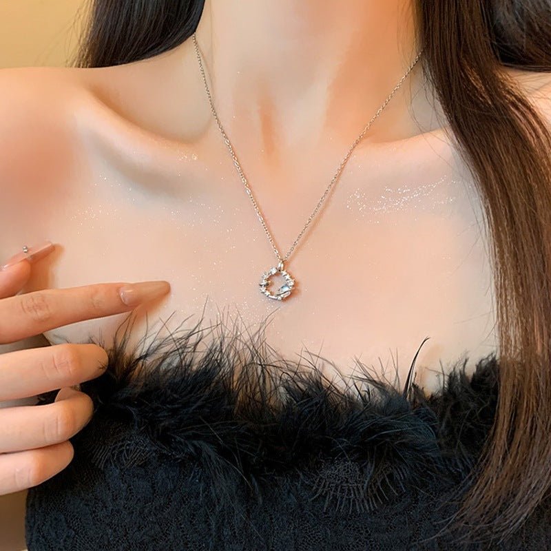 Star Moonstone Planet Necklace Silver - 6328SV