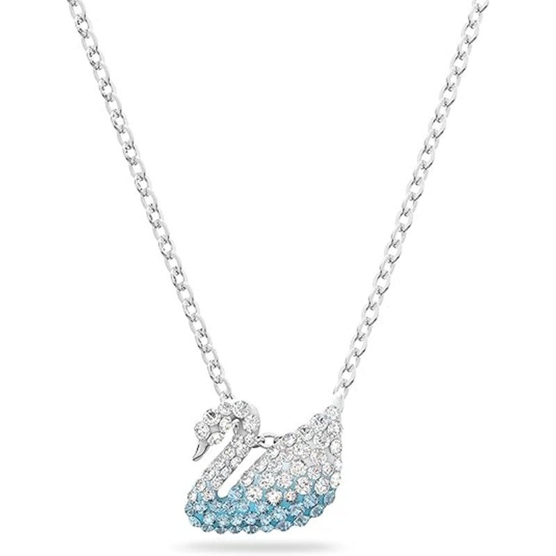 Iconic Pastel Crystal Swan Necklace Blue