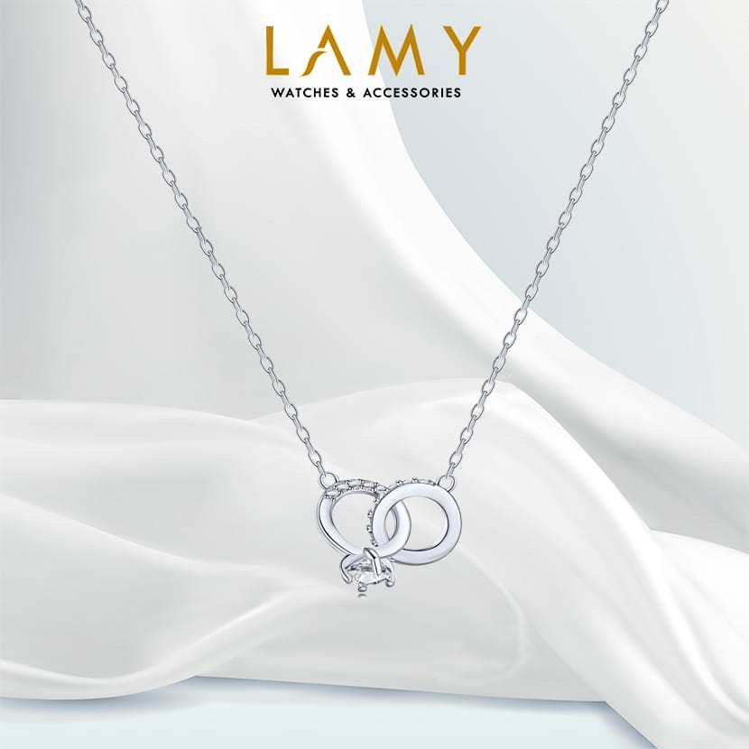 Pair of Rings Necklace Silver, mặt hai chiếc nhẫn nhỏ lồng vào nhau