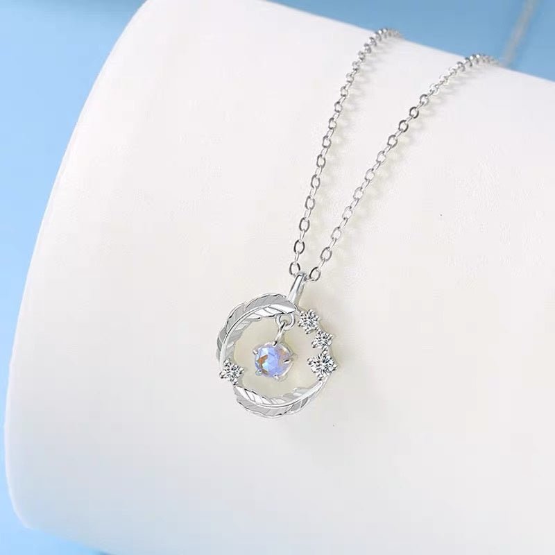 Sparkling Feather Necklace Silver Blue - 6076BE
