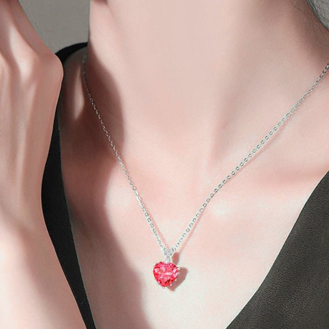 Radiant Heart Necklace Silver Red