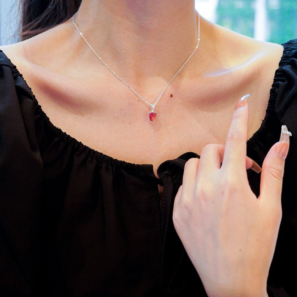 Radiant Heart Necklace Silver Red