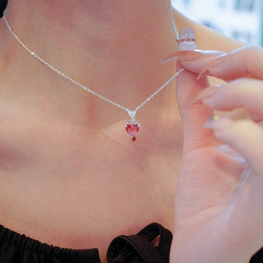Radiant Heart Necklace Silver Red