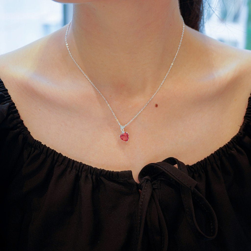 Radiant Heart Necklace Silver Red