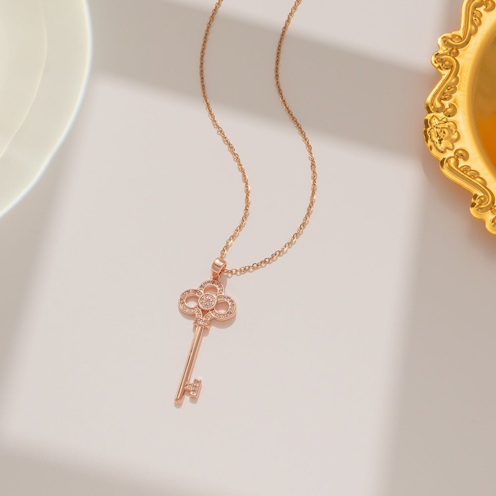 Flower Key Necklace Rose Gold