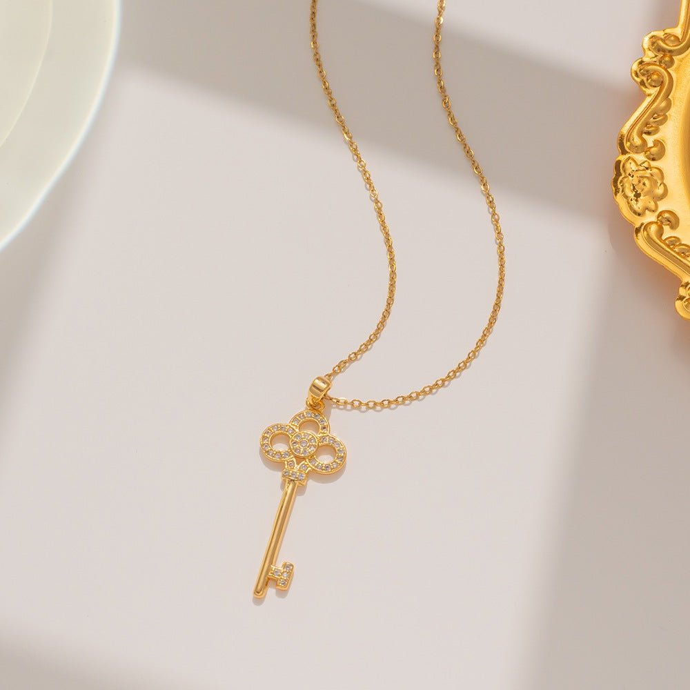 Flower Key Necklace Gold