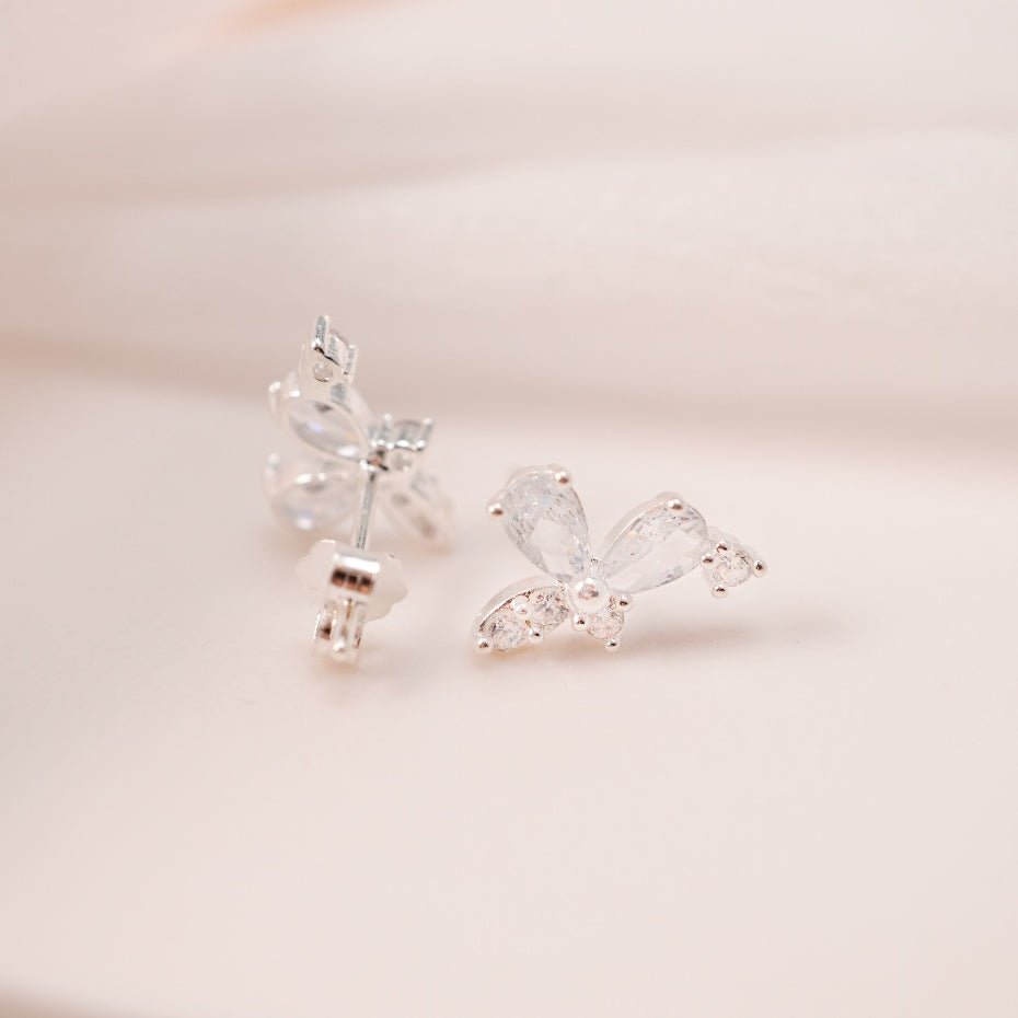 Three Leaves Flower Earrings Silver - 3212SV