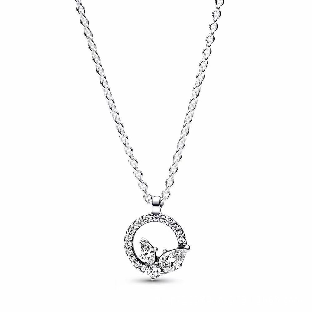 Sparkling Herbarium Circle Necklace Silver, mặt vòng tròn viền đá