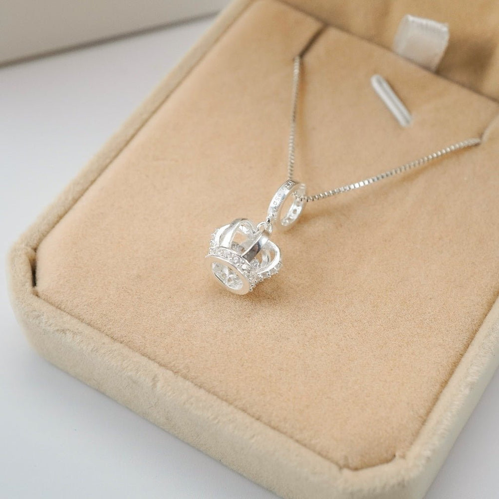 Crown Charm Necklace Silver