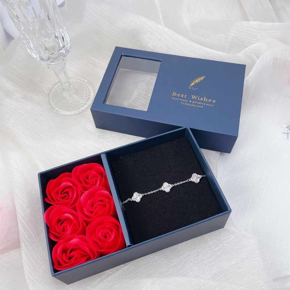 Four Leaf Clover Sparkling Bracelet Jewelry Set Silver - 2187SV