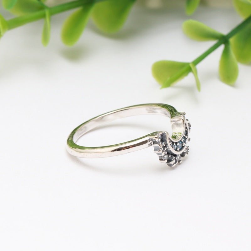 Celestial Blue Sparkling Moon Ring Silver