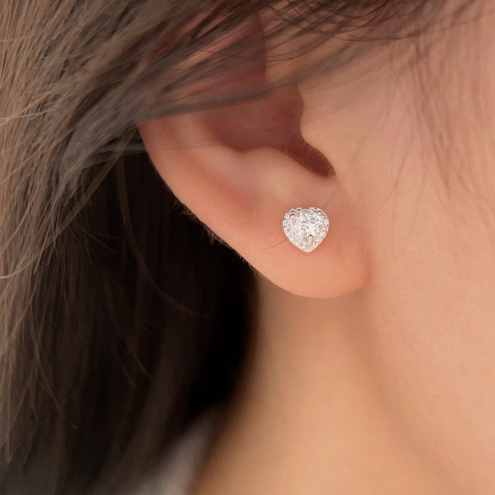 Stone Heart Earrings Silver - 3266SV