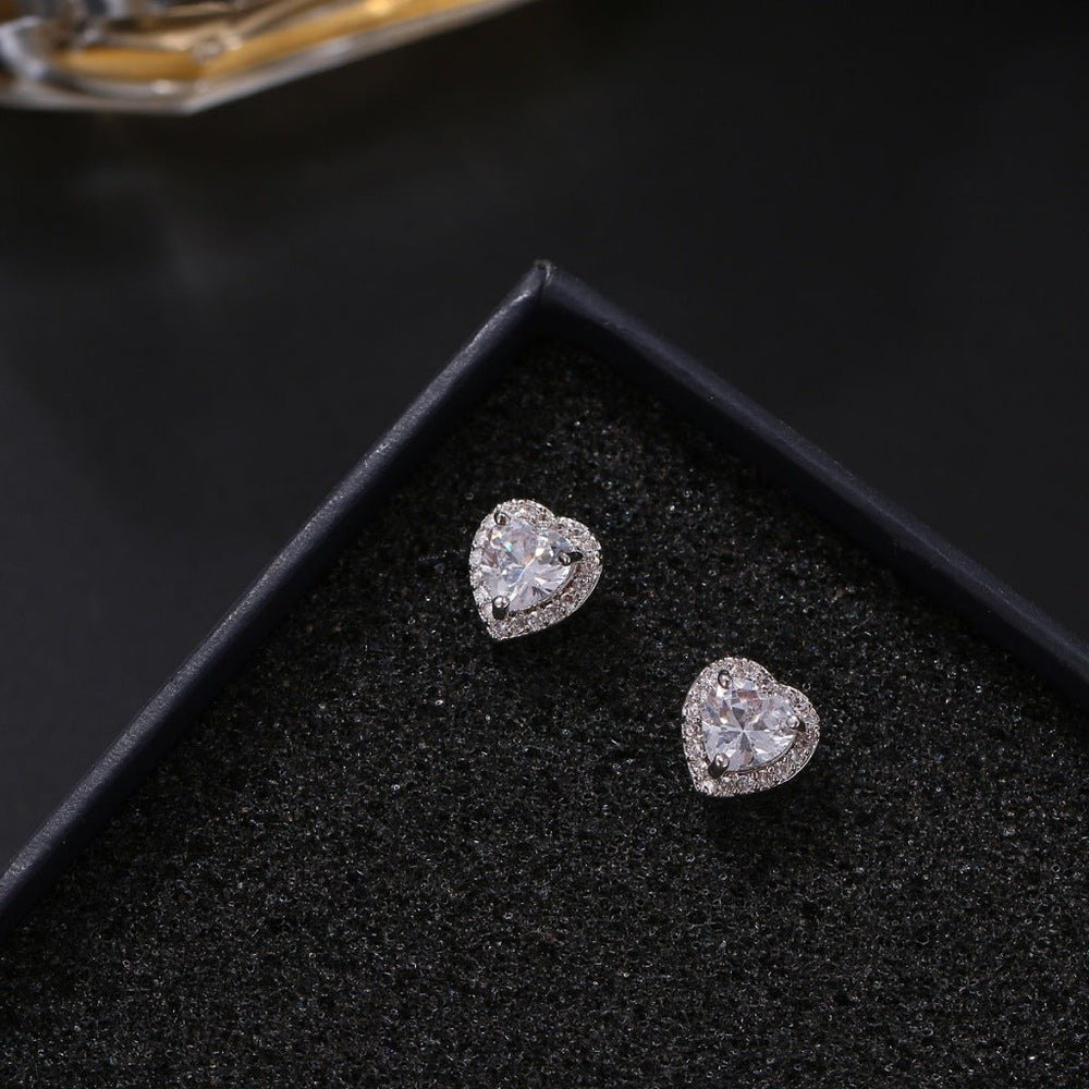 Stone Heart Earrings Silver - 3266SV