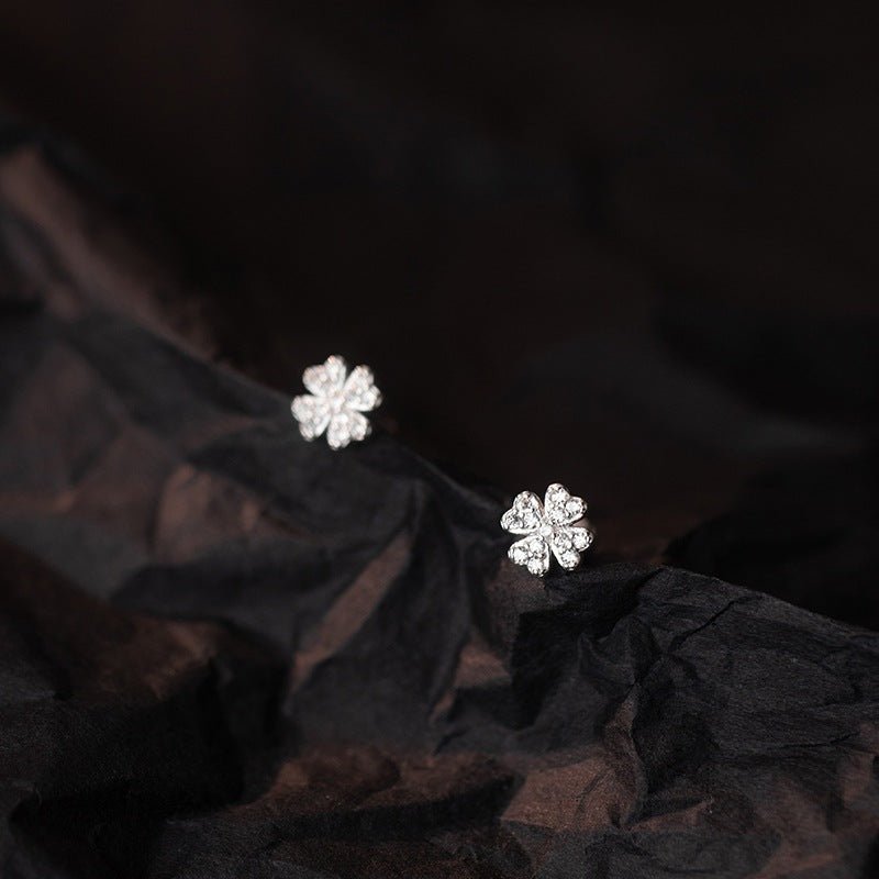 Heart Four Leaf Earrings Silver - 3267SV